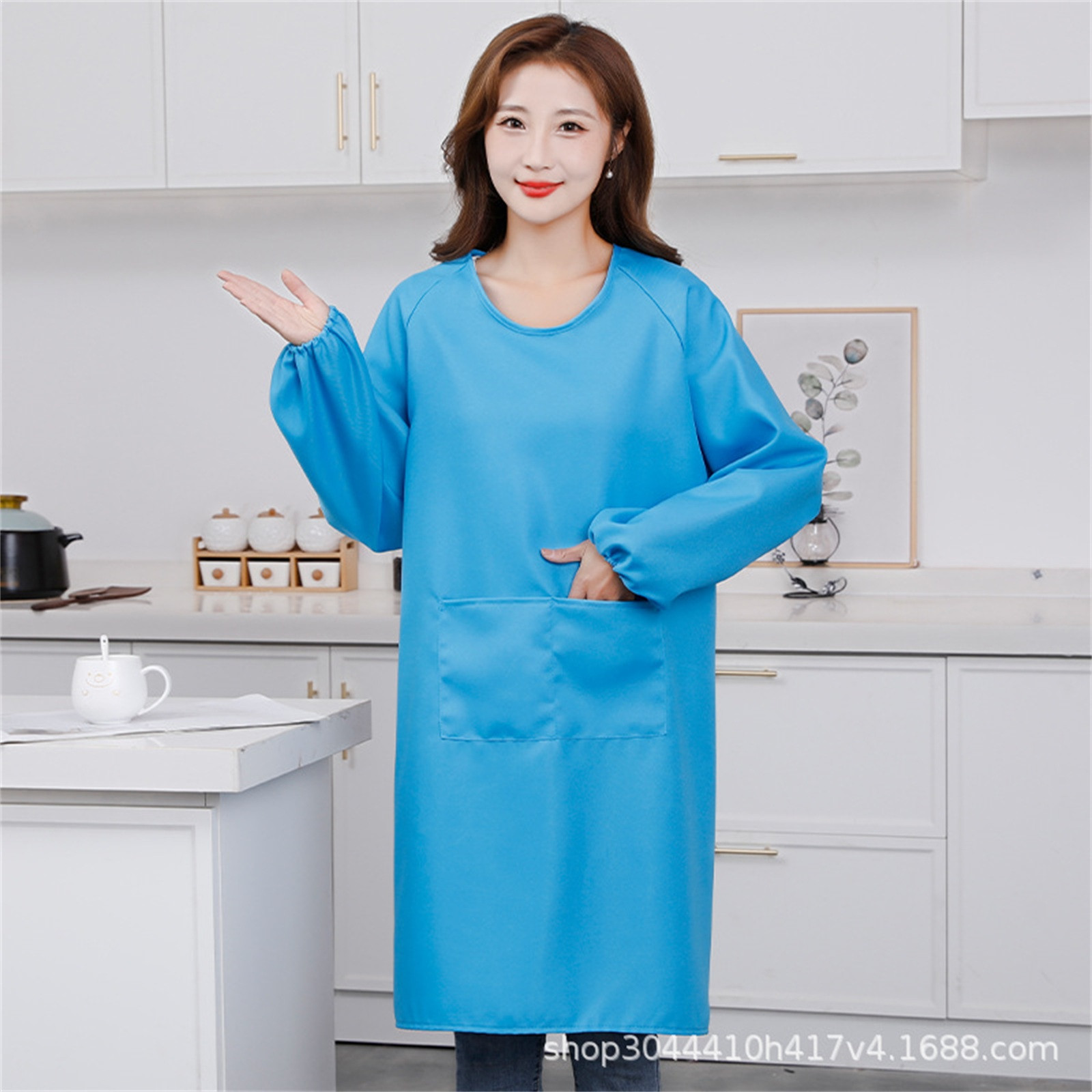 thumbnail image 5 of Delantal de cocina unisex de manga larga: impermeable, bolsillos grandes, correa ajustable, delantal para cocinar/hornear/barbacoa, 5 of 5